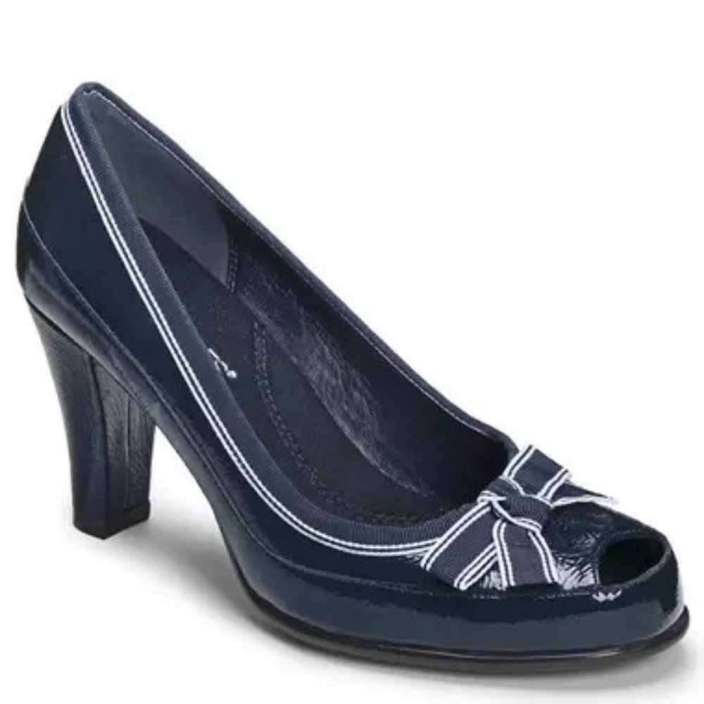 Aerosoles Benefit Navy Patent Peep Toe Pump